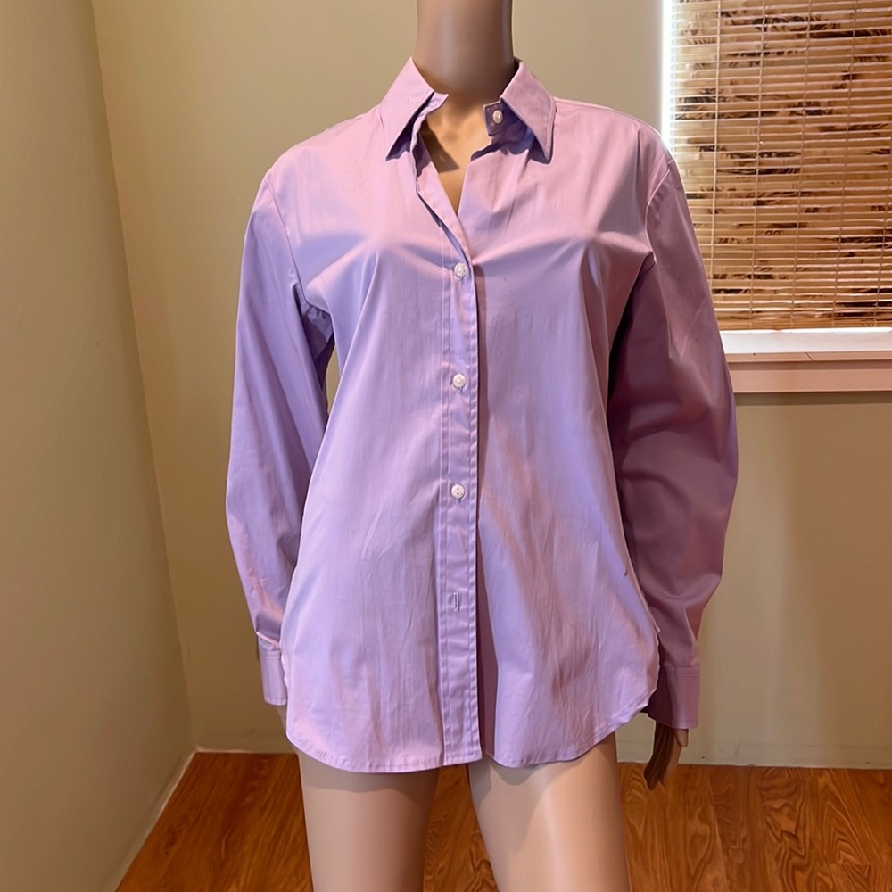 Holt Renfrew Cotton Button Down Blouse In Lilac Color Size L
